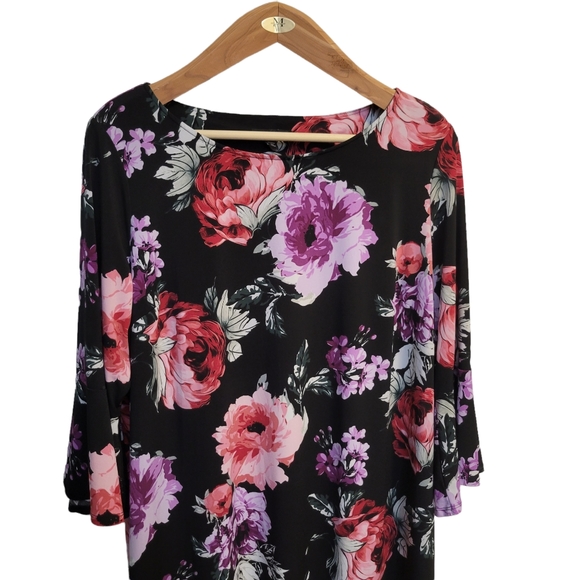 Roz & Ali Floral Dress 3X Curvy Bell Sleeve Red & Purple 22/24w 3xl Retro 60's - Picture 4 of 7